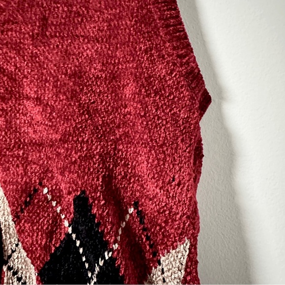 Vintage Crystal Kobe Red Argyle Knit Sweater Vest Women’s Size Medium Academia - Picture 8 of 13